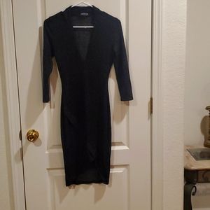 Fashion Nova Charcoal BodyCon Wrap Midi Dress. Size Small